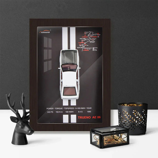 1:32 Scale Toyota Trueno AE86 Die-Cast Model - JDM Classic with 3D Wooden Frame Main Image