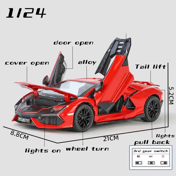 1:24 Scale Lamborghini Revuelto Die-Cast Model - Alloy Supercar with Light & Sound