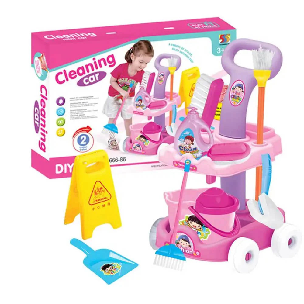 Kids Cleaning Cart Toy Set - Pretend Play Housekeeping Set