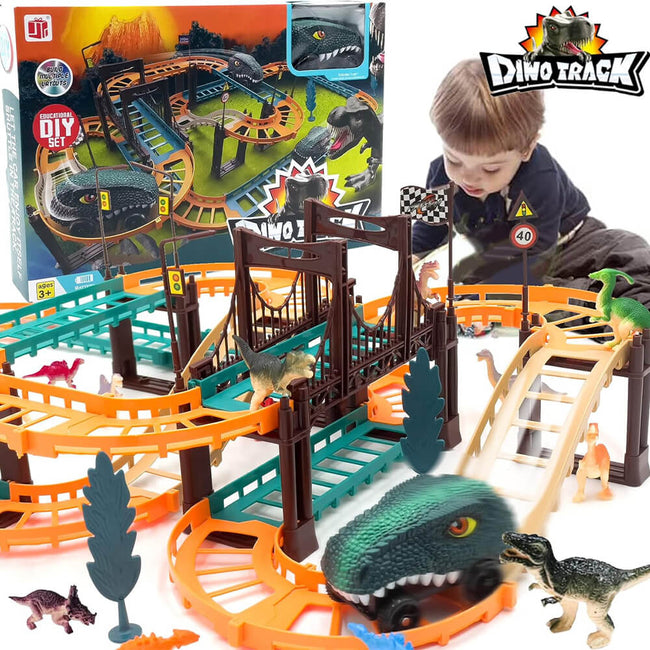 Dinosaur Car Track Set - Multi-Layout Racing Ramp Toy Hover Image