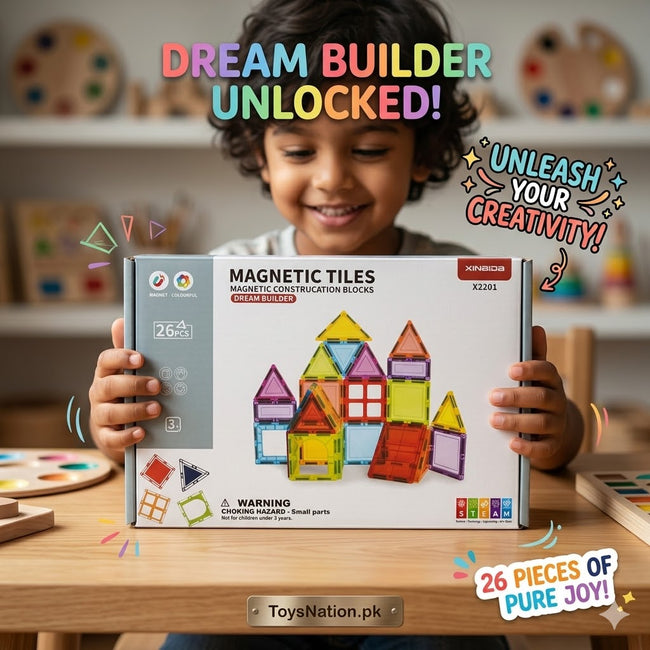 Magnetic Tiles Building Set – 26 Pcs Creative Construction Kit Hover Image