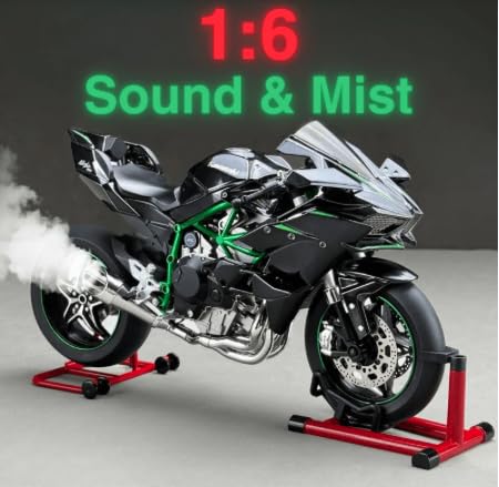 1:6 Scale Kawasaki Ninja H2R Die-Cast Motorcycle - Alloy with Smoke Effect & Lights