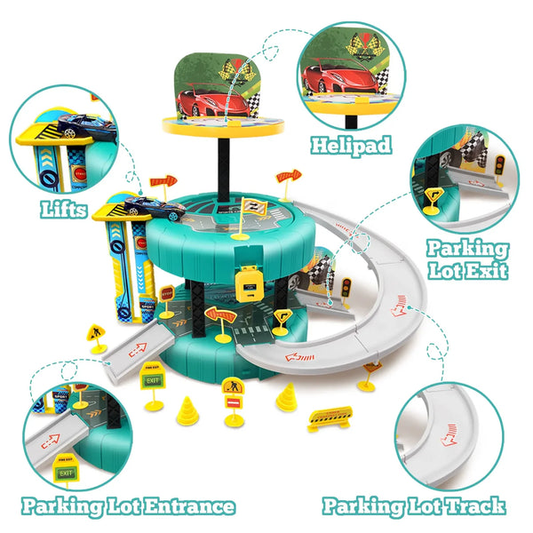 Car Track Racing Set - Multi-Level Parking Ramp Toy