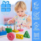 Wooden Shape Sorting Toy - 5 Column Geometric Stacking Board for Kids