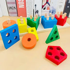 Wooden Shape Sorting Toy - 5 Column Geometric Stacking Board for Kids