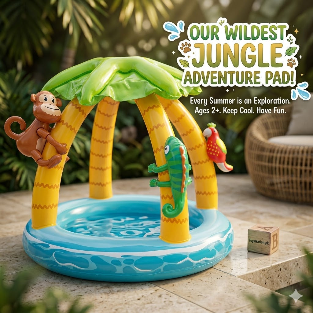 Jungle Adventure Inflatable Baby Pool | Palm Tree Canopy Splash Pool for Babies & Toddlers