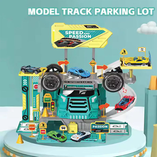 DIY 2-in-1 Construction Truck Track Set - 46-Piece Multi-Level Parking Toy with Cars
