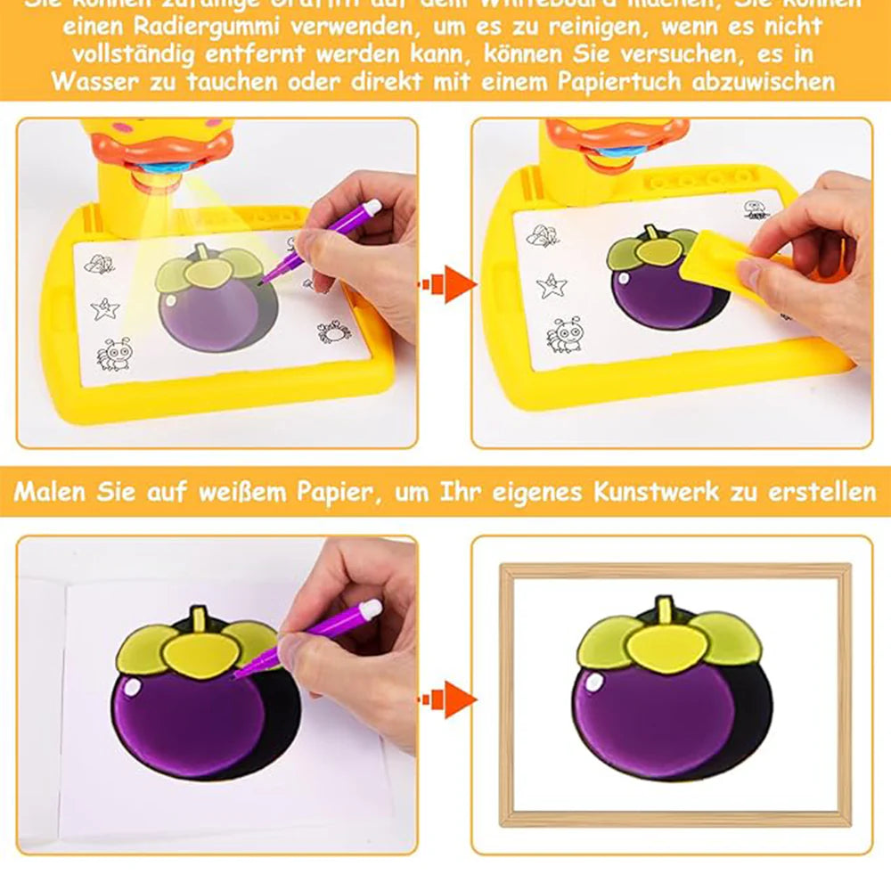 Kids Art Projector Set - Cute Duck Drawing Table with Light, Music