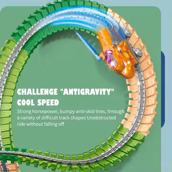DIY Dinosaur Anti-Gravity Track Set - STEM Building Racing Toy with Vertical Tracks