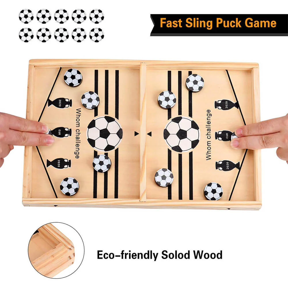 Wooden Pucket Game - Fast Sling Puck Table Hockey Game for 2 Players