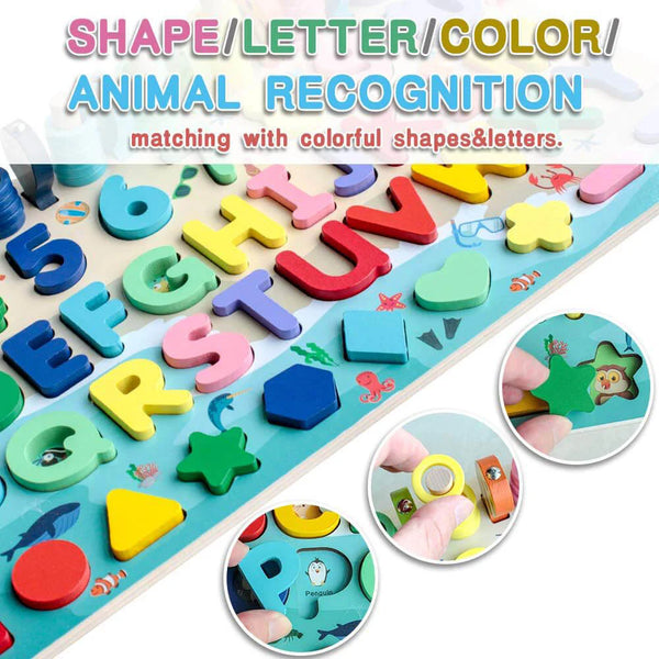 6-in-1 Wooden Montessori Learning Toy - Counting, Math & Fishing Game for Kids