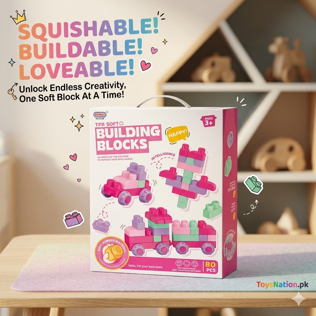 Soft Rubber Building Blocks Set – 80pcs Tpr Safe & Creative Learning Blocks