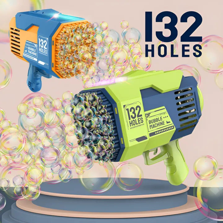 132-Hole Rechargeable Bubble Gun - Rocket Design with LED Lights & Colorful Bubbles