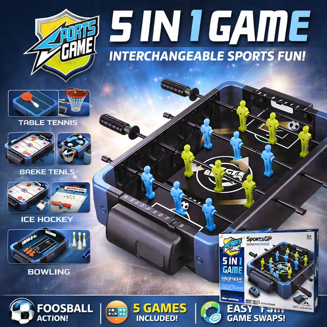 🎮 5-in-1 Multi Game Table for Kids & Family Hover Image