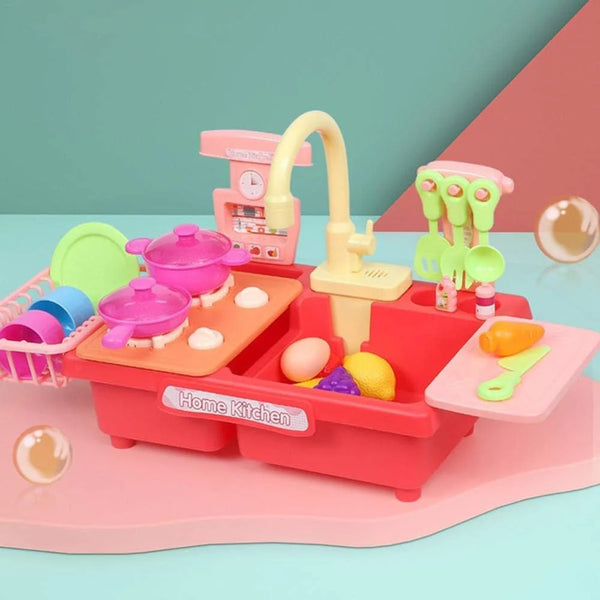 Kids Battery-Operated Kitchen Playset - Home Kitchen Sink with Real Water & Accessories