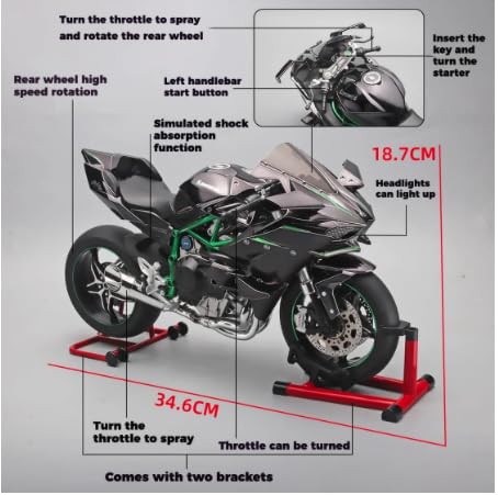 1:6 Scale Kawasaki Ninja H2R Die-Cast Motorcycle - Alloy with Smoke Effect & Lights