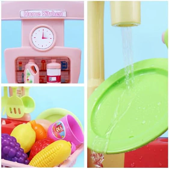 Kids Battery-Operated Kitchen Playset - Home Kitchen Sink with Real Water & Accessories