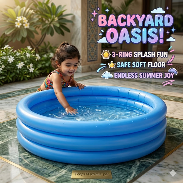 Classic Blue 3-Ring Inflatable Kids Pool | Outdoor Splash Pool for Toddlers & Children