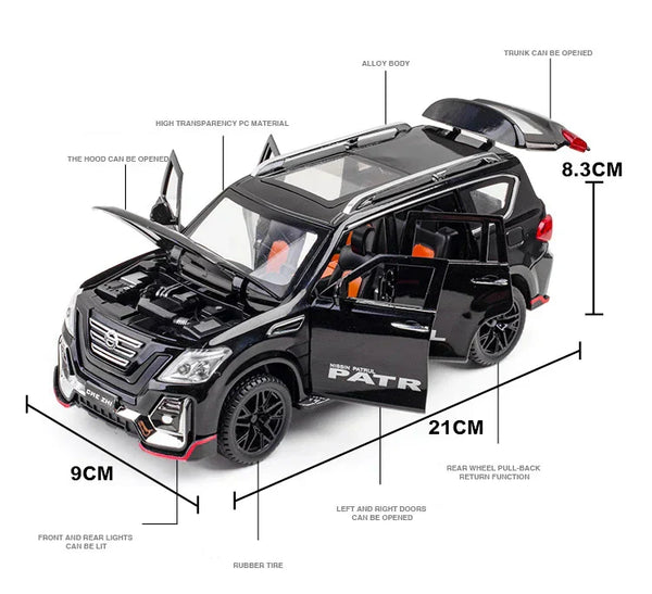1:24 Scale Nissan Patrol Die-Cast Model - SUV with Smoke, Light & Sound Effects