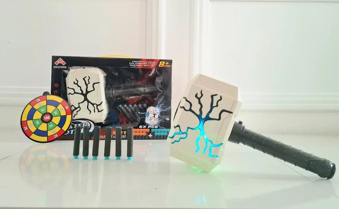 Avengers Captain America Shield & Thor Hammer Set - Soft Bullet Toys with Lights