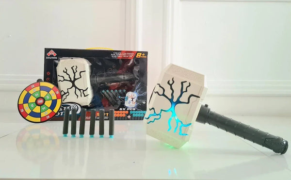 Avengers Captain America Shield & Thor Hammer Set - Soft Bullet Toys with Lights