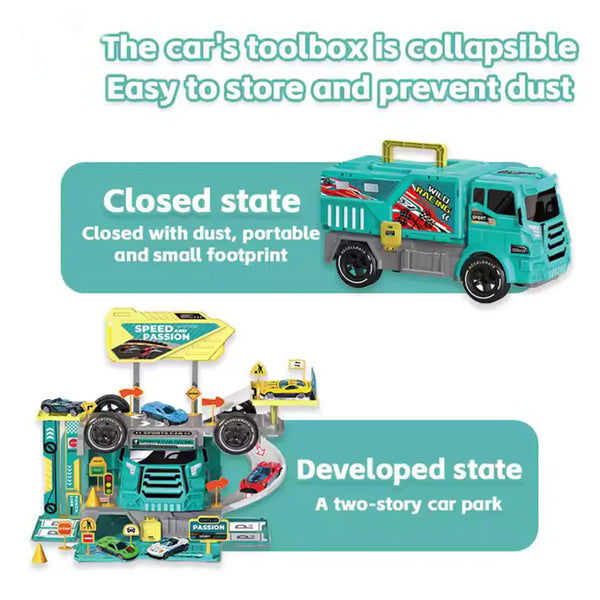 DIY 2-in-1 Construction Truck Track Set - 46-Piece Multi-Level Parking Toy with Cars
