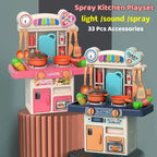 33-Piece Mini Kitchen Play Set - Water Spray Pretend Play Toy with Lights & Sounds for Kids