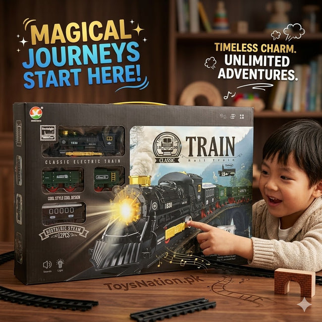 Classic Electric Train Set – DIY Light & Smoke Train Adventure Hover Image