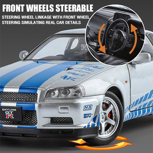 1:24 Scale Nissan Skyline GT-R R34 Die-Cast Model - Sports Car with Light & Sound