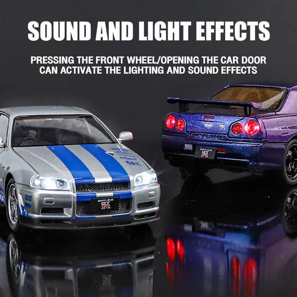 1:24 Scale Nissan Skyline GT-R R34 Die-Cast Model - Sports Car with Light & Sound