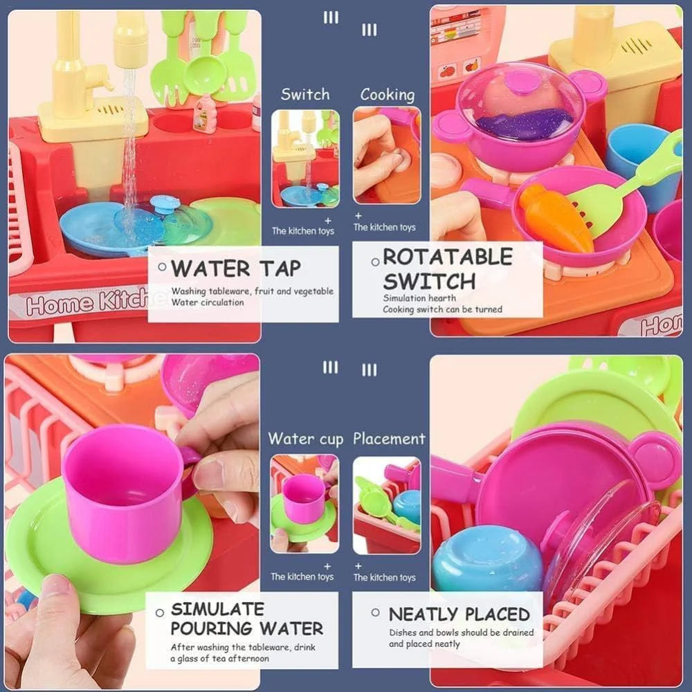 Kids Battery-Operated Kitchen Playset - Home Kitchen Sink with Real Water & Accessories