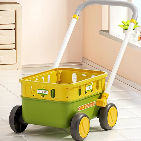 Kids Shopping Cart Trolley - Pretend Play Shopping Cart with Play Food for Kids