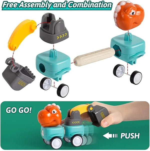 Diy Magnetic Rods Dinosaur Construction Truck Toy - 58pcs