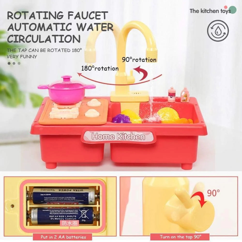 Kids Battery-Operated Kitchen Playset - Home Kitchen Sink with Real Water & Accessories