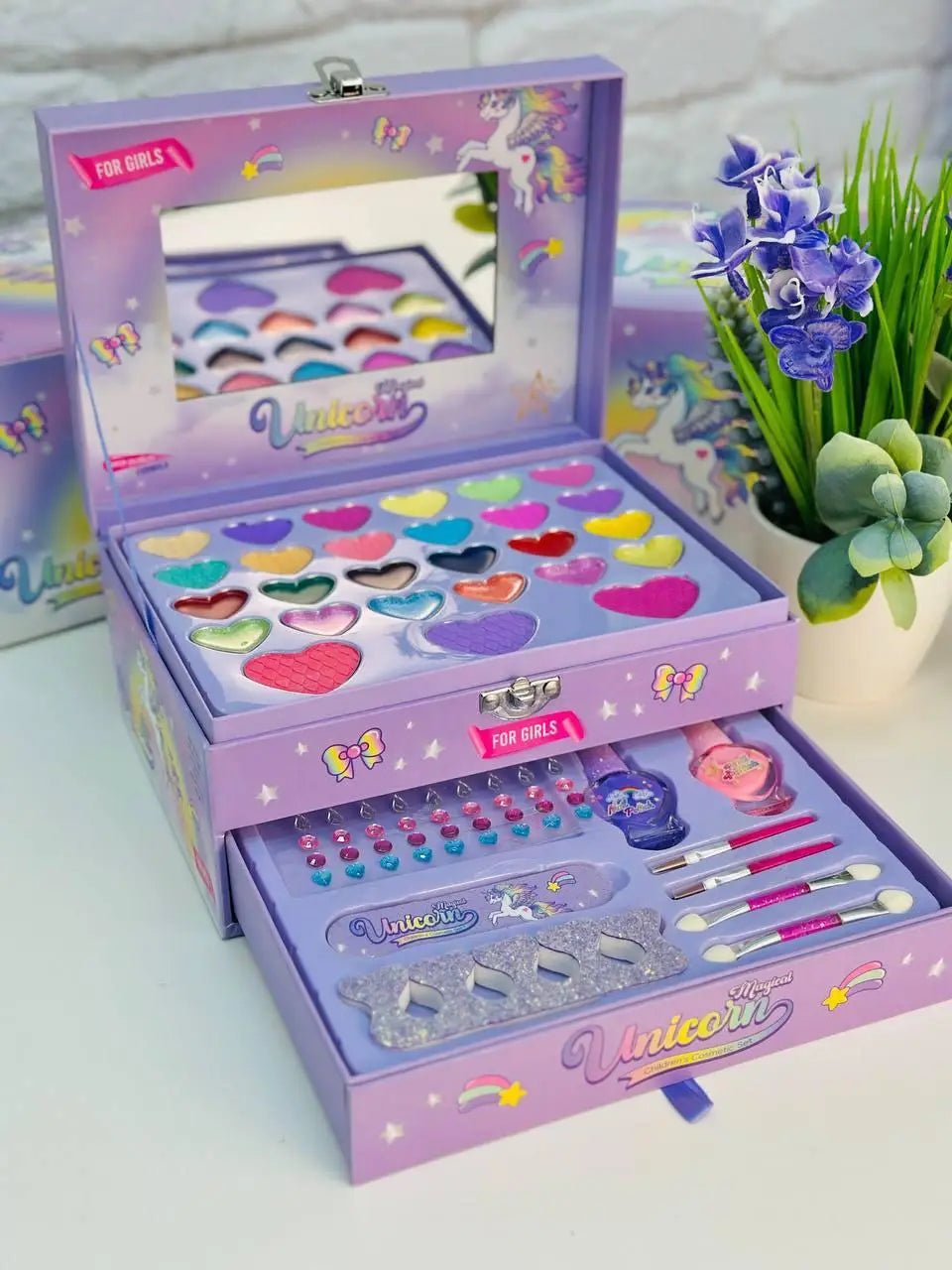 Magical Unicorn Makeup Kit for Kids - Washable Pretend Play Cosmetics Set