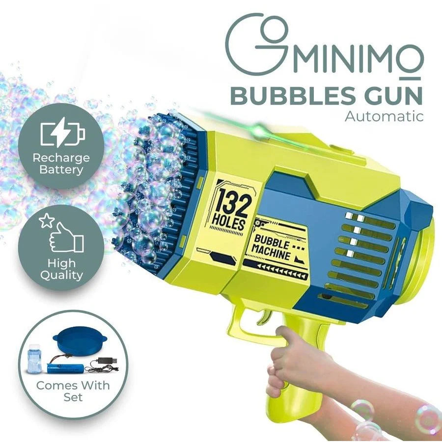 132-Hole Rechargeable Bubble Gun - Rocket Design with LED Lights & Colorful Bubbles