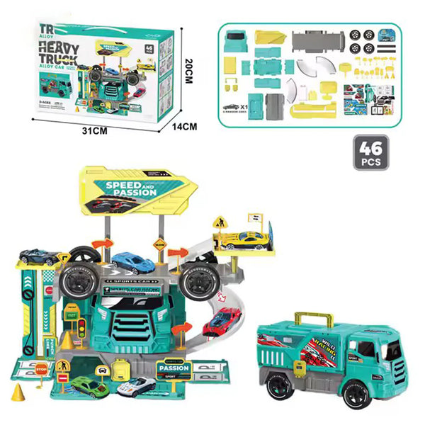 DIY 2-in-1 Construction Truck Track Set - 46-Piece Multi-Level Parking Toy with Cars