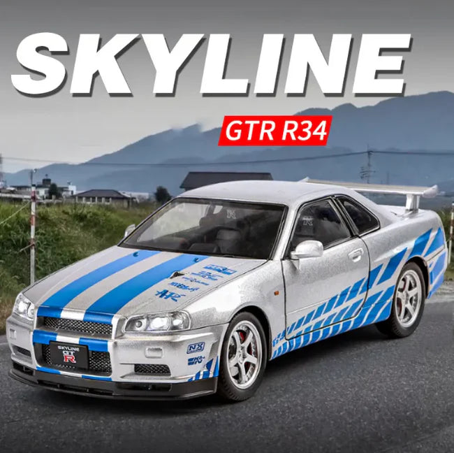1:24 Scale Nissan Skyline GT-R R34 Die-Cast Model - Sports Car with Light & Sound Hover Image