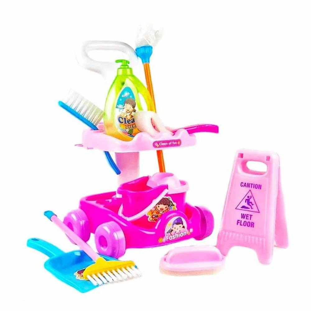 Kids Cleaning Cart Toy Set - Pretend Play Housekeeping Set