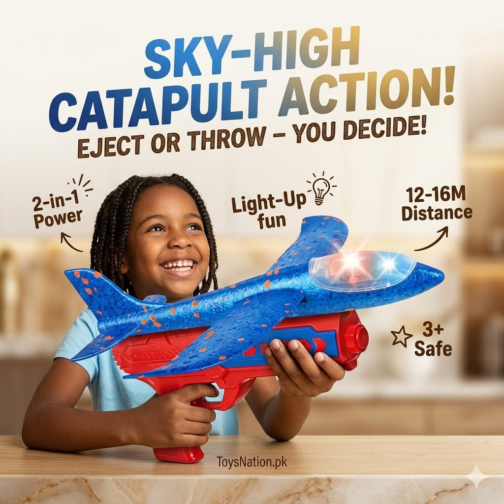 Sky Launch Flying Adventure 2-in-1 Foam Glider Plane | LED Light Catapult Launcher Aircraft Toy for Boys 3+