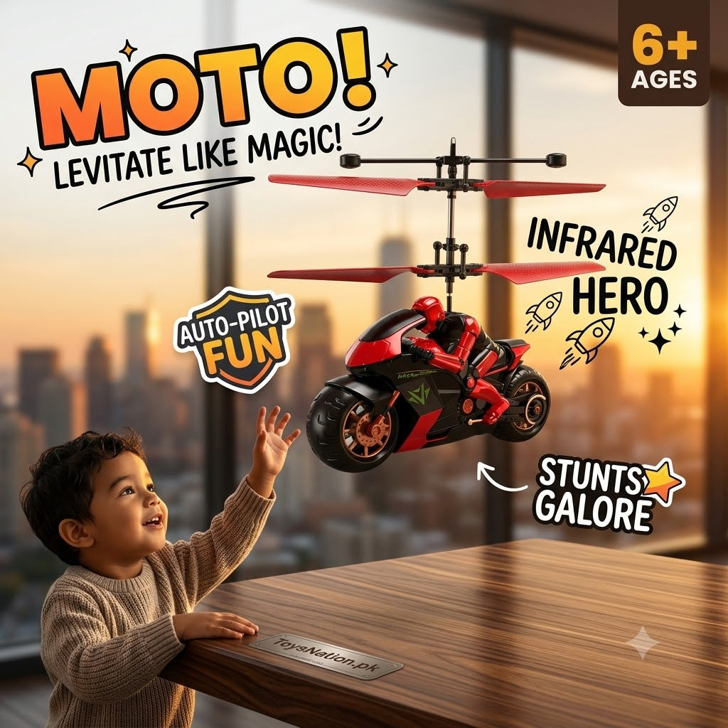 Levity Ride Flying Motorcycle Toy – Auto-Sensing Gravity-Defying Helicopter Bike