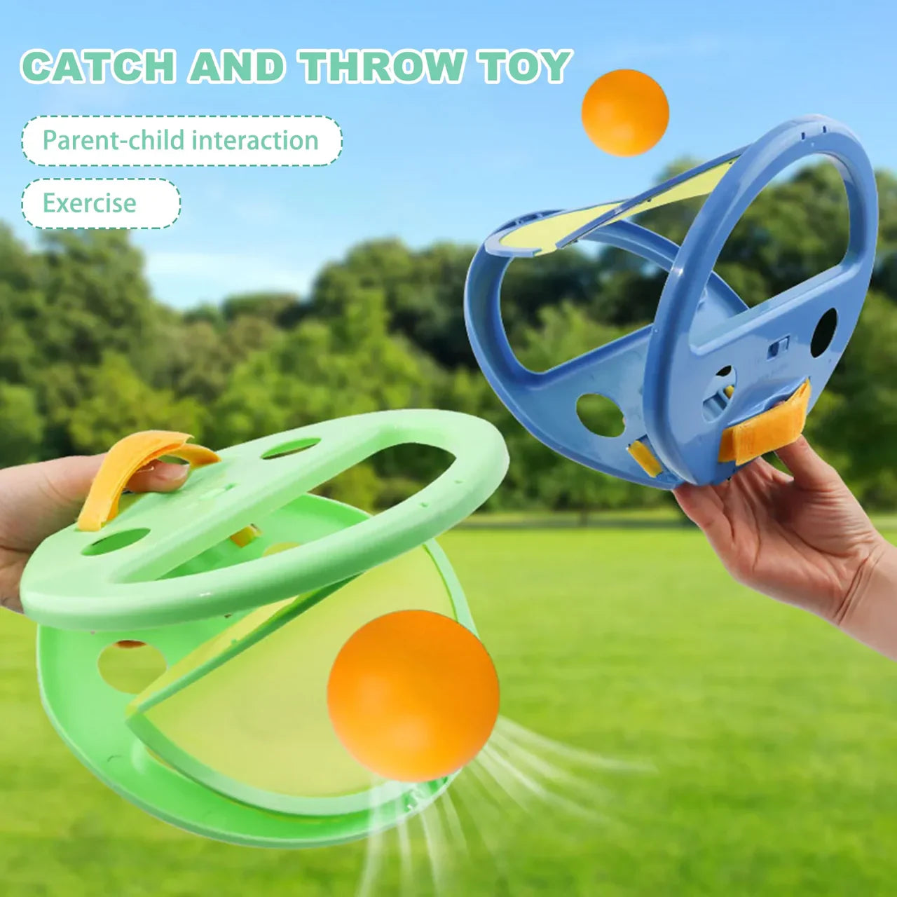 Kids Hand Catch & Throw Ball Game - 2-Player Set with Rackets