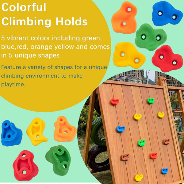 Kids Climbing Holds Set - 10 Pieces Rock Wall Grips with Screws for Indoor/Outdoor