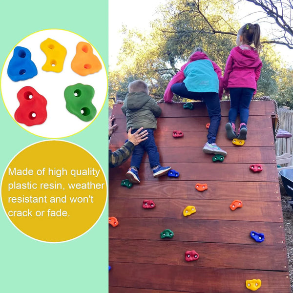 Kids Climbing Holds Set - 10 Pieces Rock Wall Grips with Screws for Indoor/Outdoor