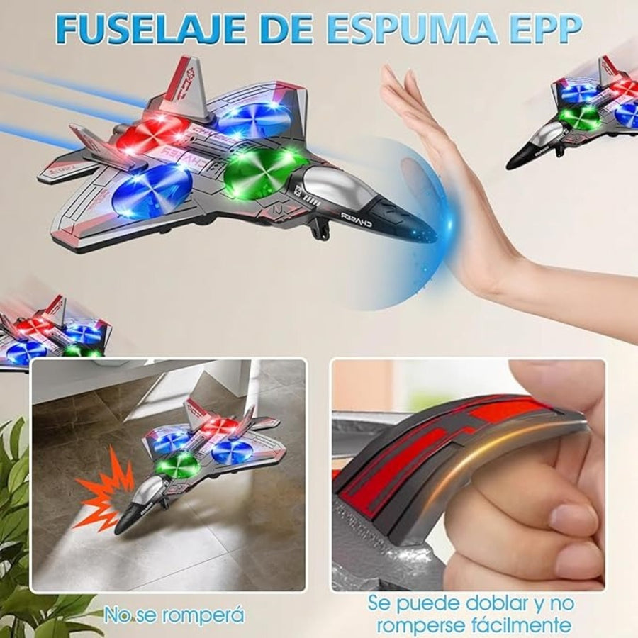 RC Fighter Jet Drone - Remote Control Helicopter with LED Lights & Stunt Flying