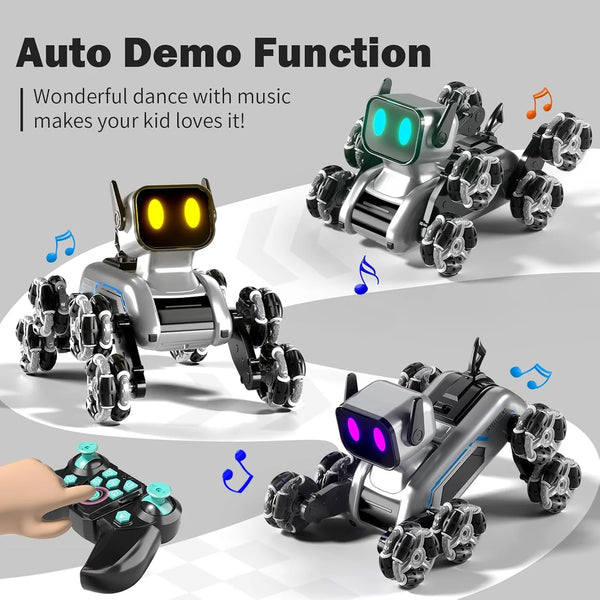 Remote & Watch Control Stunt Robot Dog - RC Spray Dog with 8-Wheel Drive