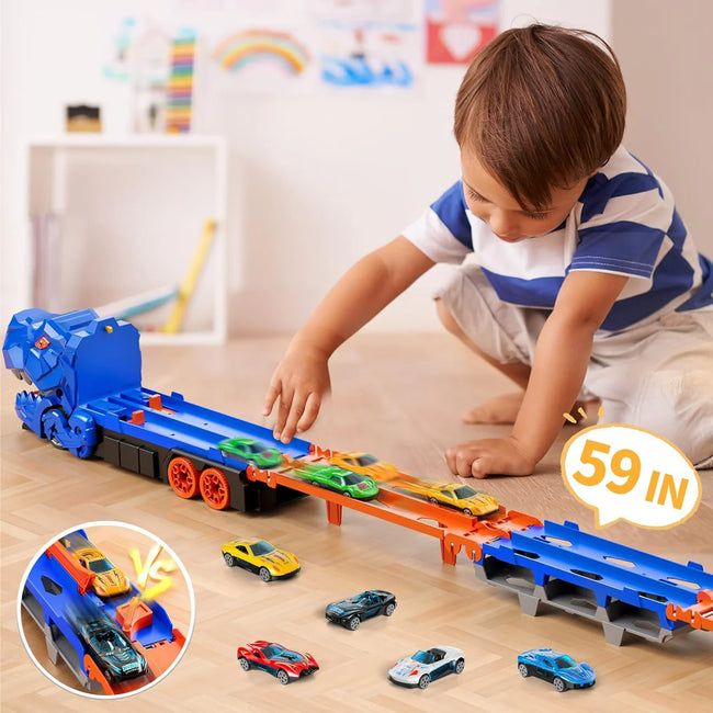 Dinosaur Car Eating Truck Track Set With 12 Mini Cars( Large Size) Main Image