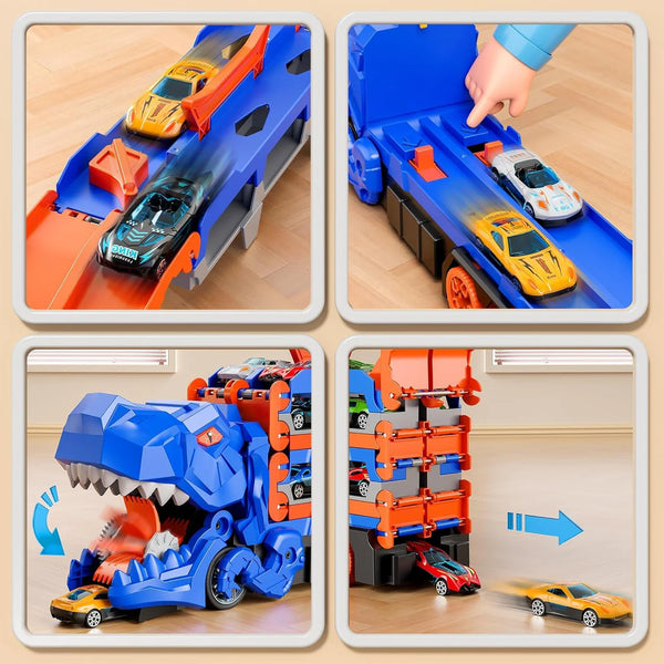 Dinosaur Car Eating Truck Track Set With 12 Mini Cars( Large Size)