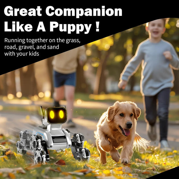 Remote & Watch Control Stunt Robot Dog - RC Spray Dog with 8-Wheel Drive