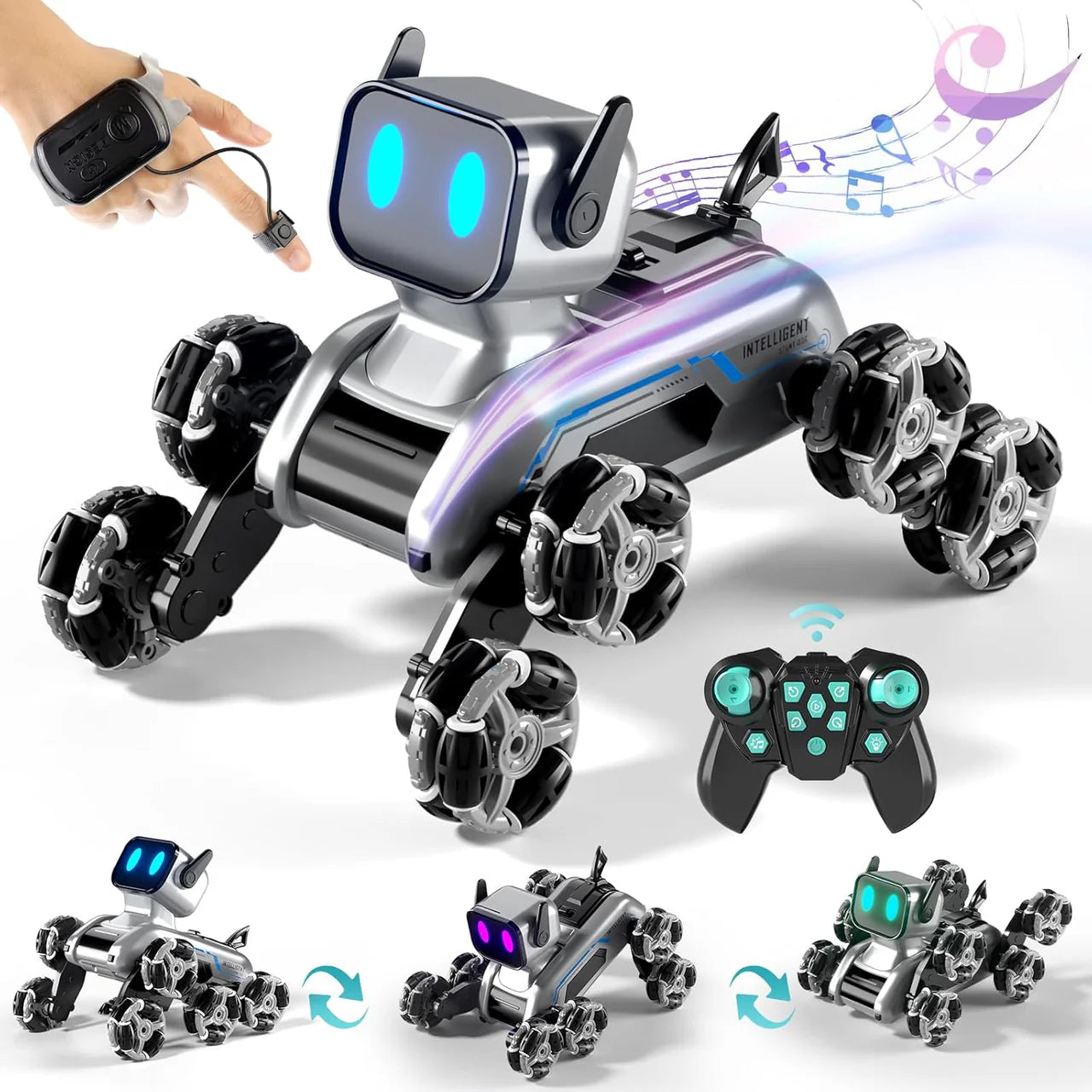 Remote & Watch Control Stunt Robot Dog - RC Spray Dog with 8-Wheel Drive